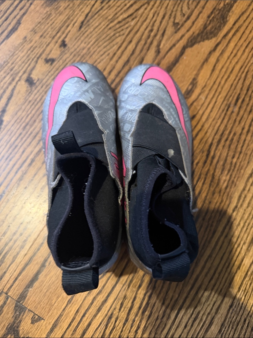 Nike Mercurial Girls Grey and Pink Elastic Slip-On Athletic Shoes-Cleats